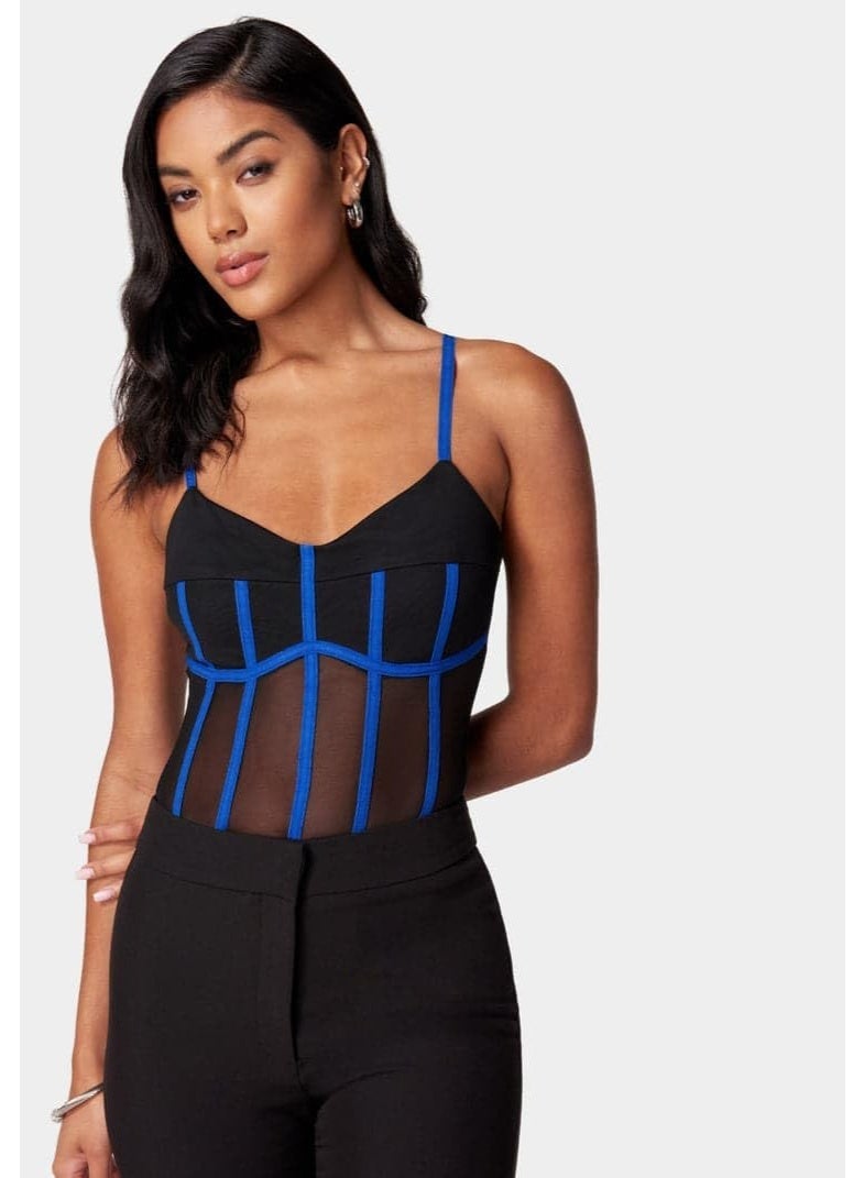 bebe CONTRAST TRIM MESH ILLUSION BODYSUIT - Image 1